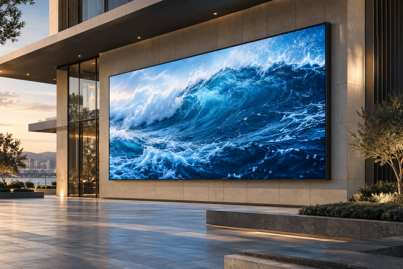 Outdoor LED display on a modern building